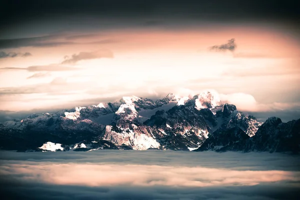 Vista Panoramica Sulle Montagne Inverno Con Alpi Centro — Foto Stock