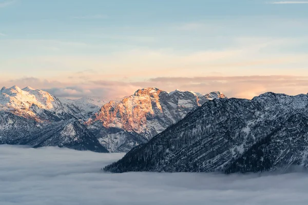 Vista Panoramica Sulle Montagne Inverno Con Alpi Centro — Foto Stock