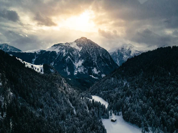 Vista Panoramica Sulle Montagne Inverno Con Alpi Centro — Foto Stock
