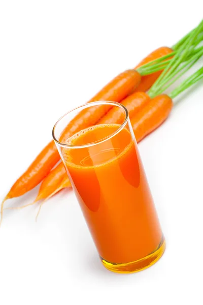 Carrot juice and fresh carrot, isolated on white background — Stock Photo, Image