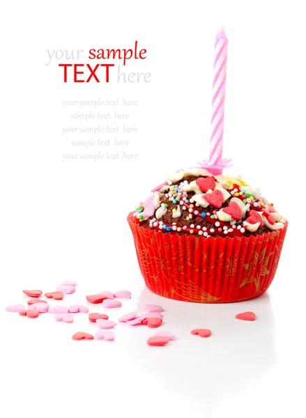 Cupcake di San Valentino con cuore e candela — Foto Stock