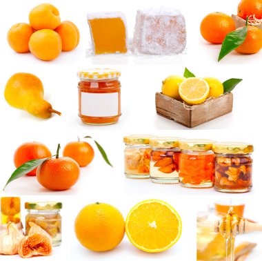 Set of fresh fruit with jam