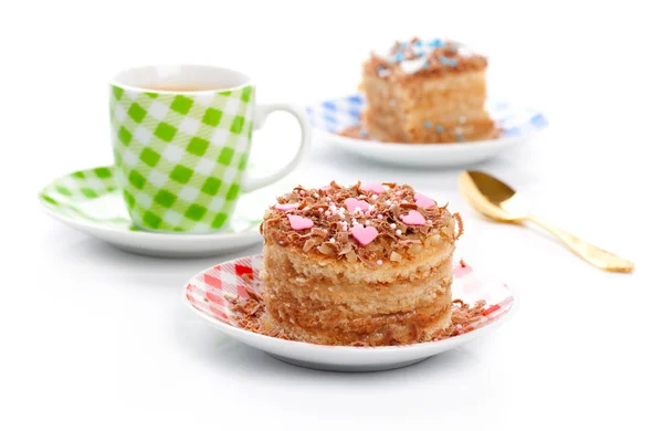 Söt dessert tårtor med cup caffee — Stockfoto