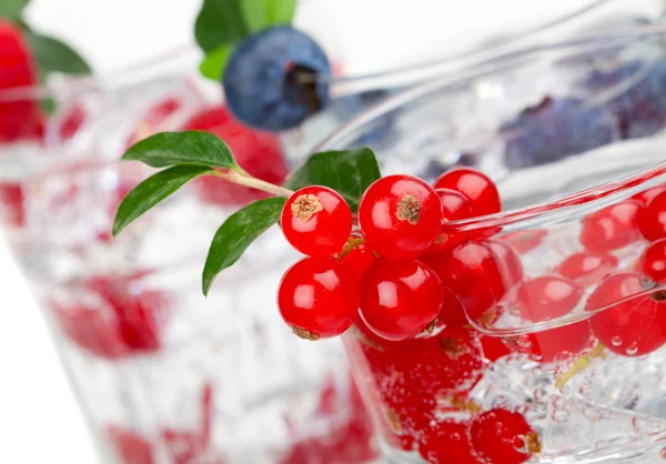 Meyve suyu, frenk üzümü, yaban mersini ve buz, kokteyl wh izole — Stok fotoğraf