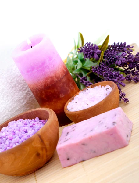 Lavender bath salt, on white background — Stock Photo, Image