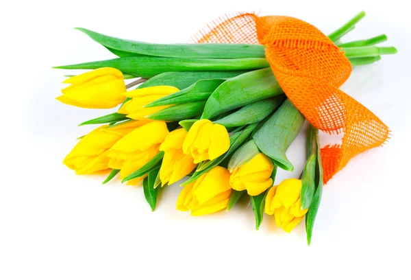 Žlutý Tulipán květy kytice izolovaných na bílém pozadí — Stock fotografie