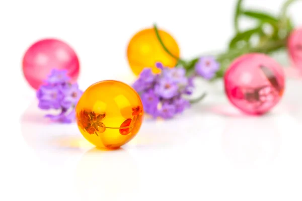 Bath aromatic balls for relaxation with lavender flower — Stock Photo, Image