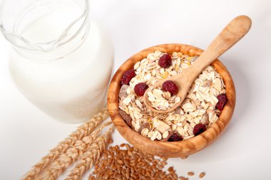 kurutulmuş meyve ve süt ile tahıl müsli Kahvaltı