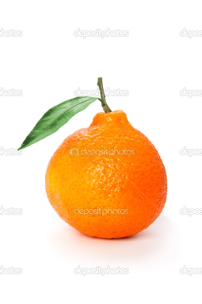 orange mandarins with green leaf isolated on white background