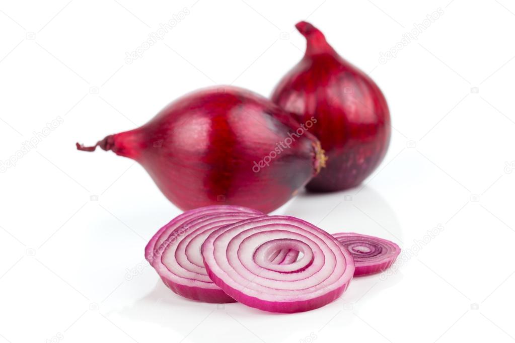 red onions on a white background, are isolated.