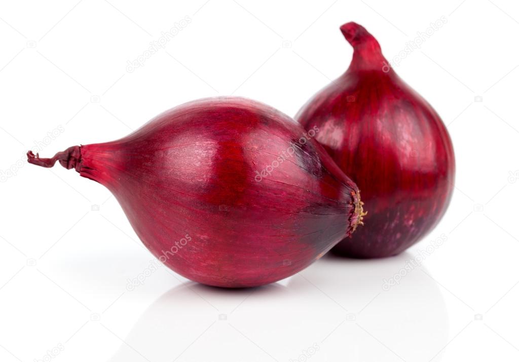 red onions on a white background, are isolated