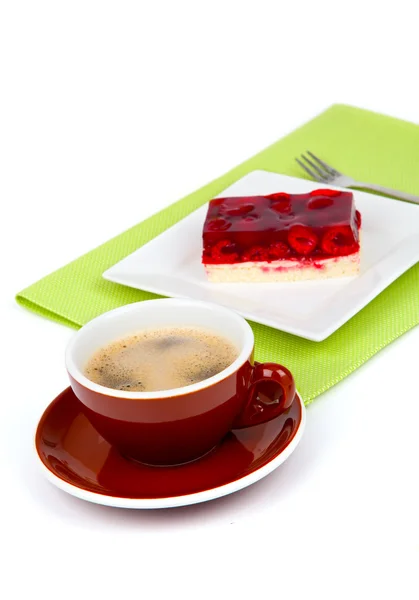 Kaffeetasse mit Himbeerkuchen — Stockfoto