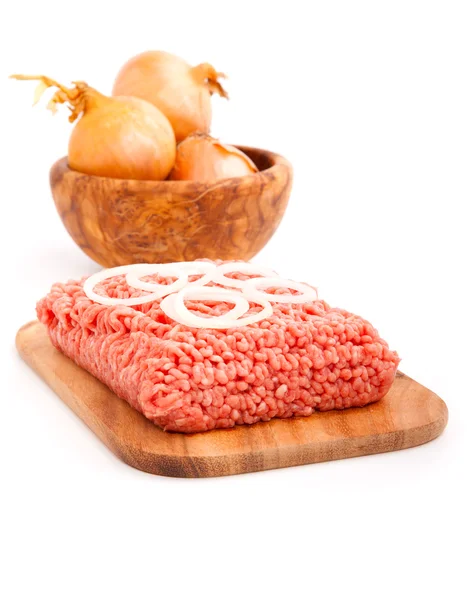 Darált hús, elszigetelt fehér háttér felett — Stock Fotó