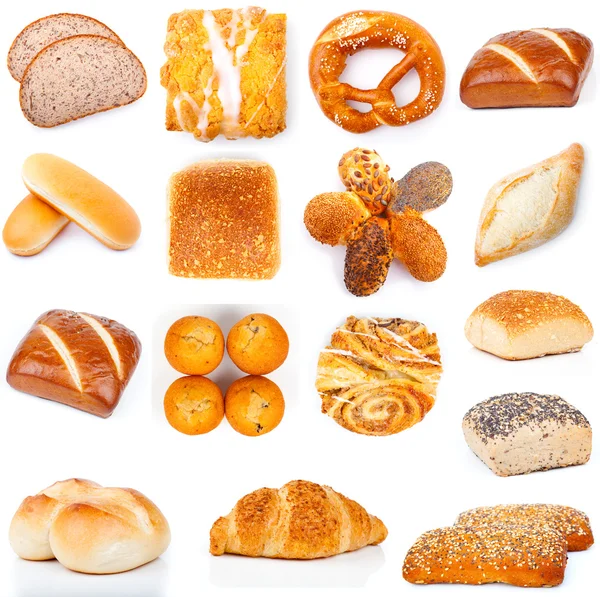 Jogo de pães saborosos, em um fundo branco — Fotografia de Stock