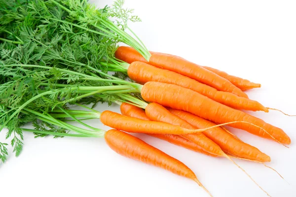 Frische Möhrenfrüchte mit grünen Blättern — Stockfoto