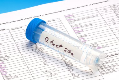 kimyasal ve mikrobiyolojik test tüpü içinde içme suyu