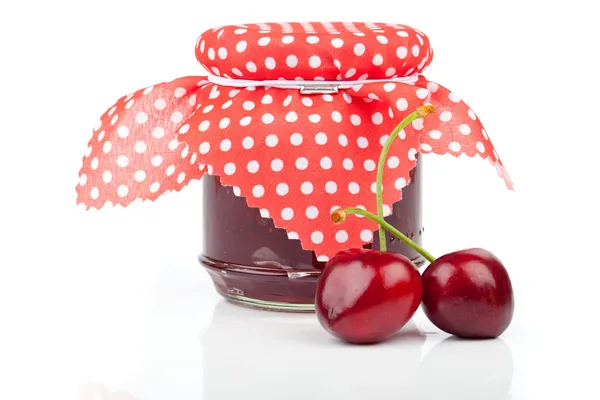 Cherry jam jar isolated on white — Stock Photo, Image