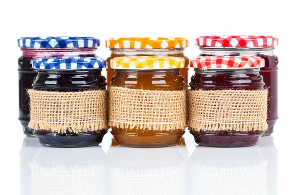 Homemade jars with jam, on white background. — Stock Photo, Image