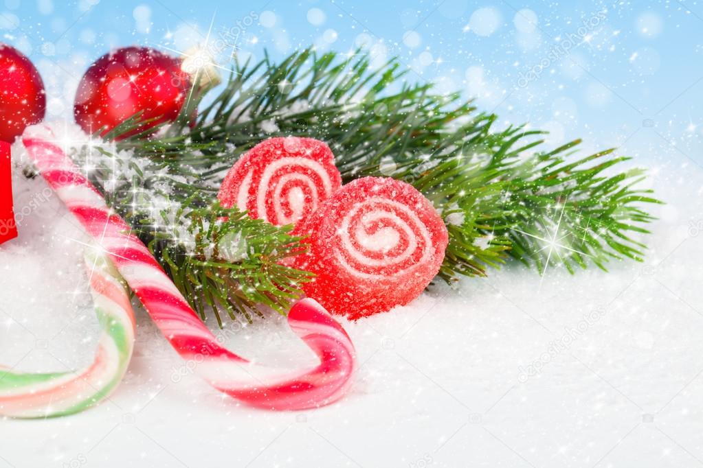 Christmas Decoration with Candy Canes, on a fake snow background