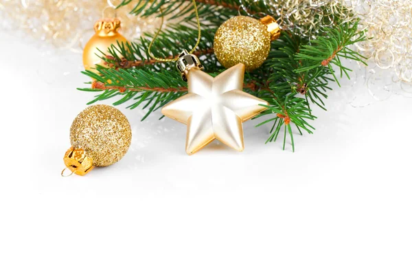 Zlatý Vánoční dekorace s kopií prostor — Stock fotografie