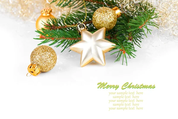 Golden xmas decoration with copy space — Stock Photo, Image