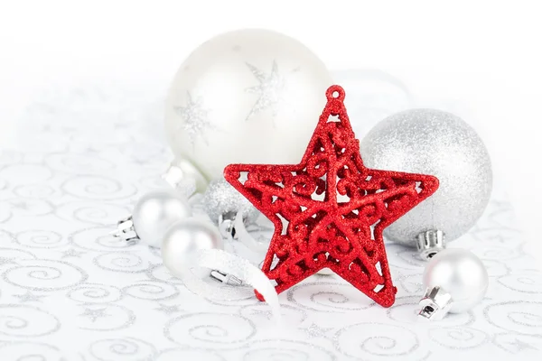 Estrela de Natal brilhante com decoração de xmas com espaço de cópia, em — Fotografia de Stock