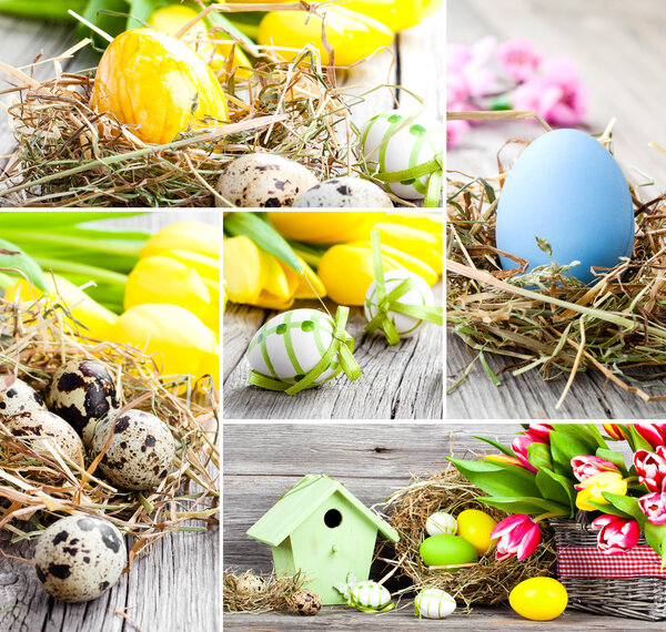Setof Easter eggs on wooden background