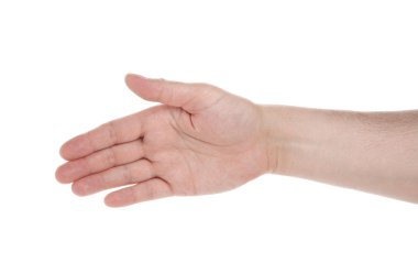 selamlıyorum, bir anlaşma imzalamaya hazır için el beyaz bir ba izole açın