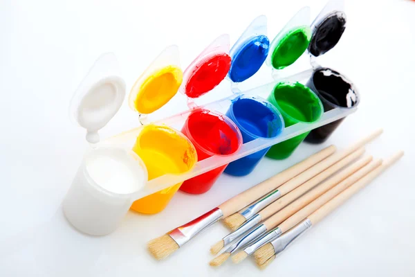 Paints and brushes, on White Background — Stock Photo, Image