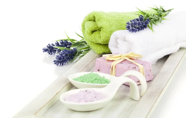 Sel de bain aromatique pour la relaxation, isolé sur fond blanc — Photo