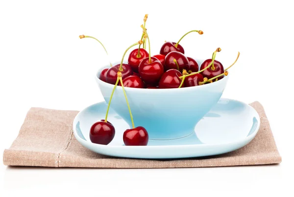 Bowl full of cherries isolated on white background — Stock Photo, Image