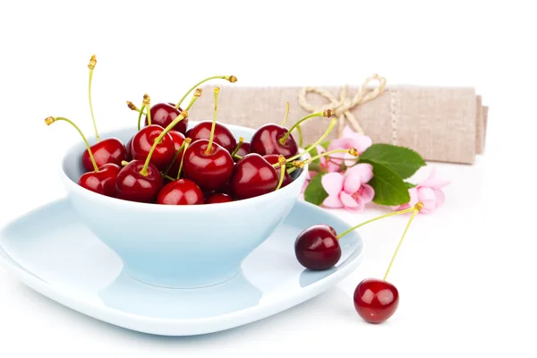 Bowl full of cherries isolated on white background — Stock Photo, Image