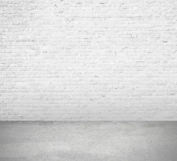 Chambre intérieure avec mur de briques blanches et plancher — Photo