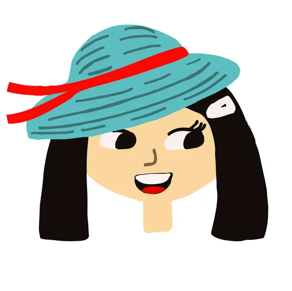 Chinese girl wearing summer hat. Vector illustration — Stock Vector