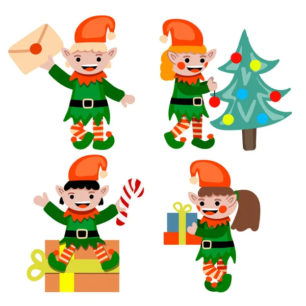 Set of cute eleves preparing to christmas. New year illustration — Stock Vector