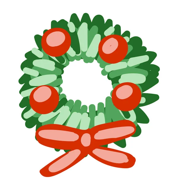 Рождественский венок украшен мячами и луком — стоковый вектор