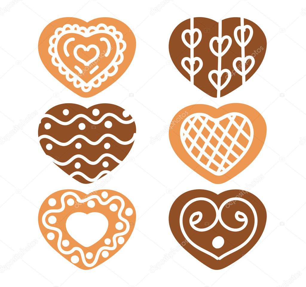 Gingerbread cookies collection. Valentine heart shape collection