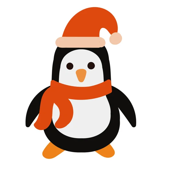 Roztomilý malý tučňák inchristmas klobouk a šála — Stockový vektor