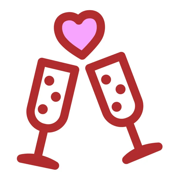 眼镜和心脏中的香槟。情人节的象征。矢量说明 — 图库矢量图片