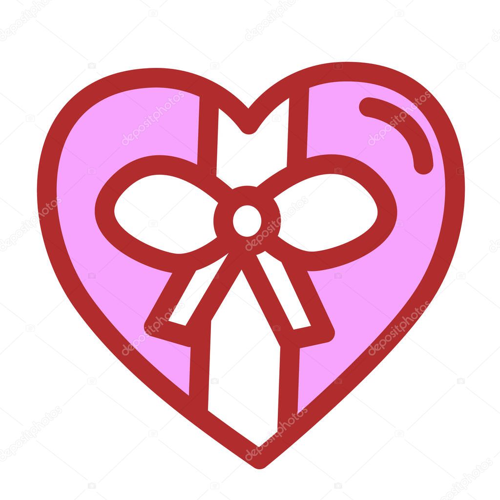 Heart-shaped box with bow. Valentines day icon. Vector illustration