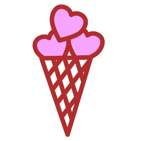 Ice-cream cone filled with hearts. Valentines day icon. Vector illustration — Wektor stockowy