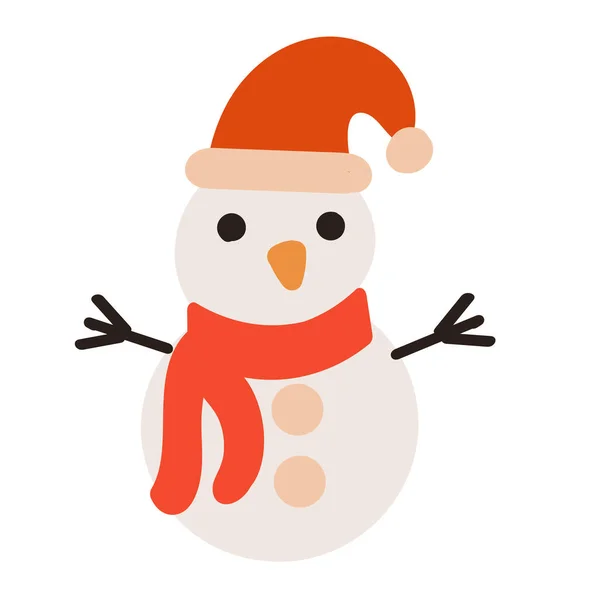 Bonhomme de neige mignon en chapeau et écharpe de Noël. Illustration de Noël — Image vectorielle