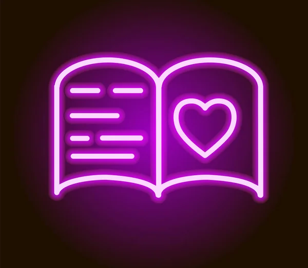 Neon notebook with heart on pages. Valentines day icon. Vector illustration — Stockvektor