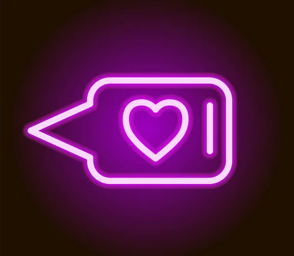 Signo de comentarios de neón con corazón. Icono de San Valentín. Ilustración vectorial — Vector de stock