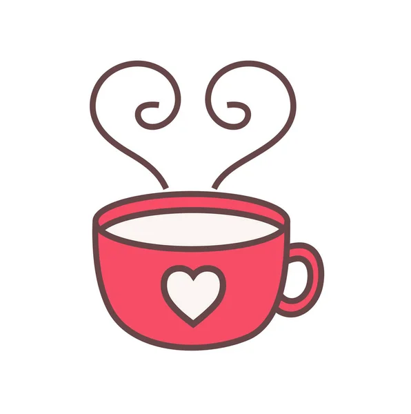 Taza de té con vapor en forma de corazón. Ilustración del día de San Valentín — Archivo Imágenes Vectoriales