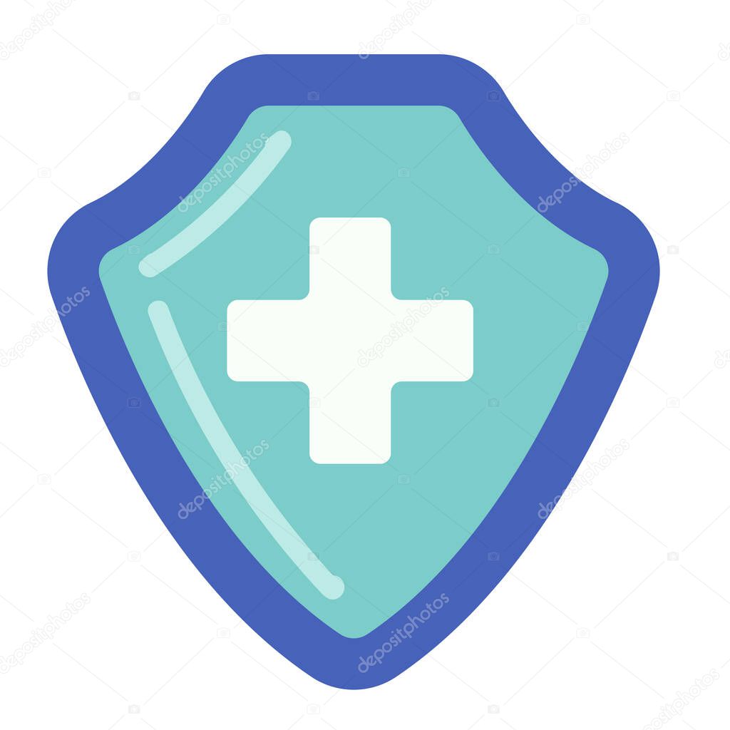 Shield with cross isolated o white. Healthcare protection illustration.