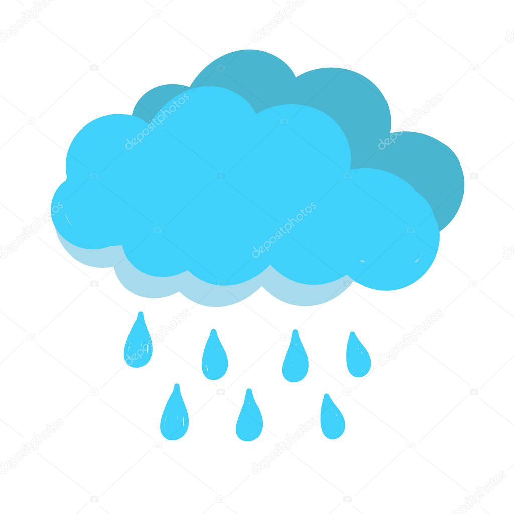 Blue raincloud icon. Drops of ran. Vector illustration.