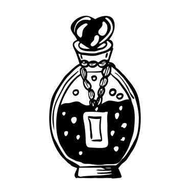 Elle çizilmiş sihirli şişe beyaza izole edilmiş.