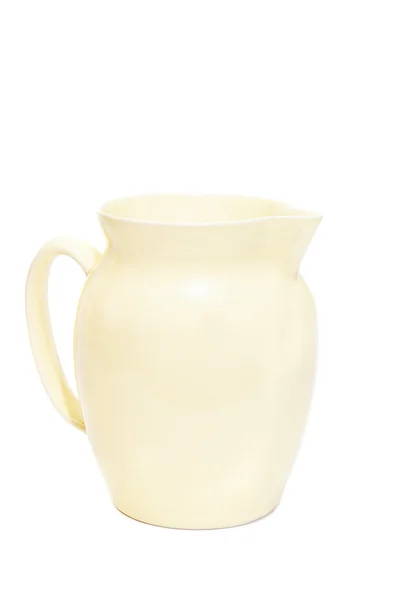 Isolated yellow crock with handle on white — Stock Photo, Image
