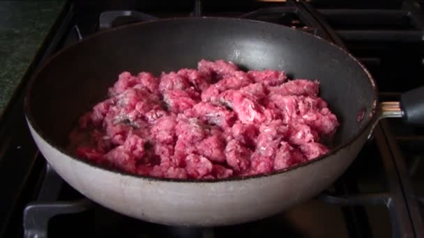Cottura di carne macinata — Video Stock